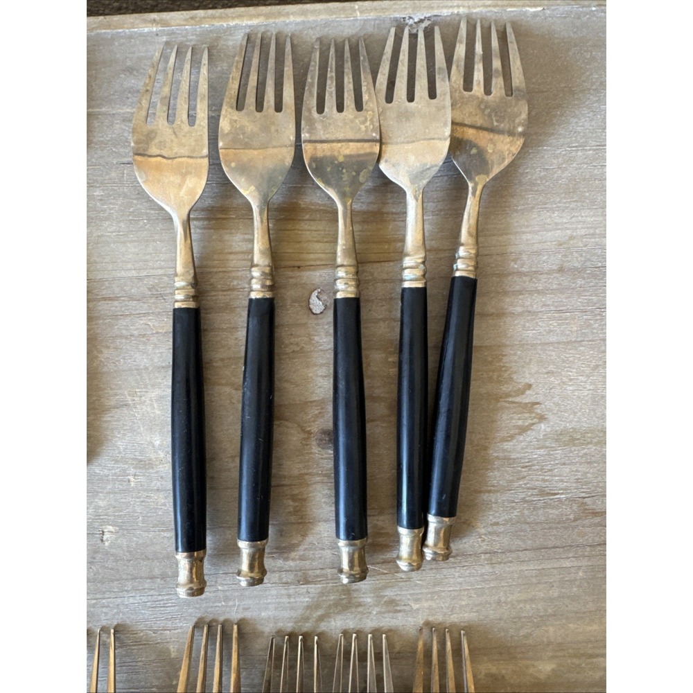 Vintage Brass & Black Bakelite Set Flatware Silverware 32 Piece Set - Picture 9 of 13